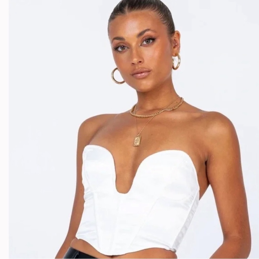 NWT Princess Polly Irvine Strapless White Satin Corset Bustier Top